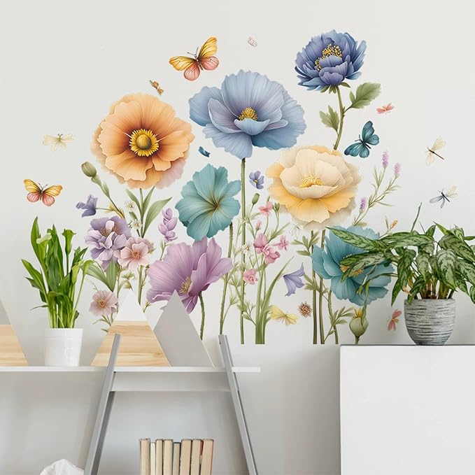 TUOKING Flowers Wall Stickers Decor,Removable Wall Murals | Peel and Stick Modern PVC Wall Art Decal Home Decor for Kitchen,Bedroom,Living Room by TUOKING