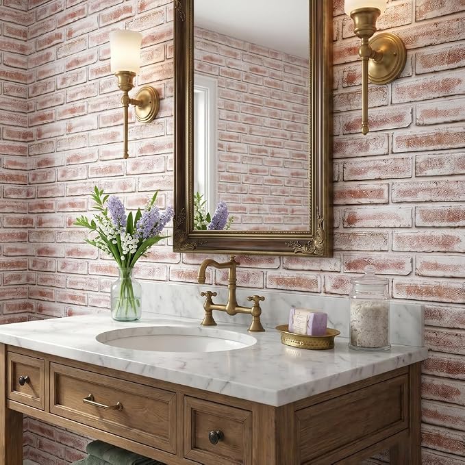 3D Faux Brick Wall Panels Peel and Stick, Designed for Quick DIY | White with Red, 10 Pcs 15.7" x 11.8", Brick-Look, Light PVC Fake Brick Covering Tiles for Wall Renovation, Cover 12.9 sq ft - Image 6