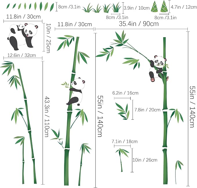 Panda Decor Wall Stickers Bamboo Wall Art Decals, Green Plants Peel and Stick Wall Murals for Baby Kids Bedroom Nursery Living Room Decor, Vinyl Material - Image 6
