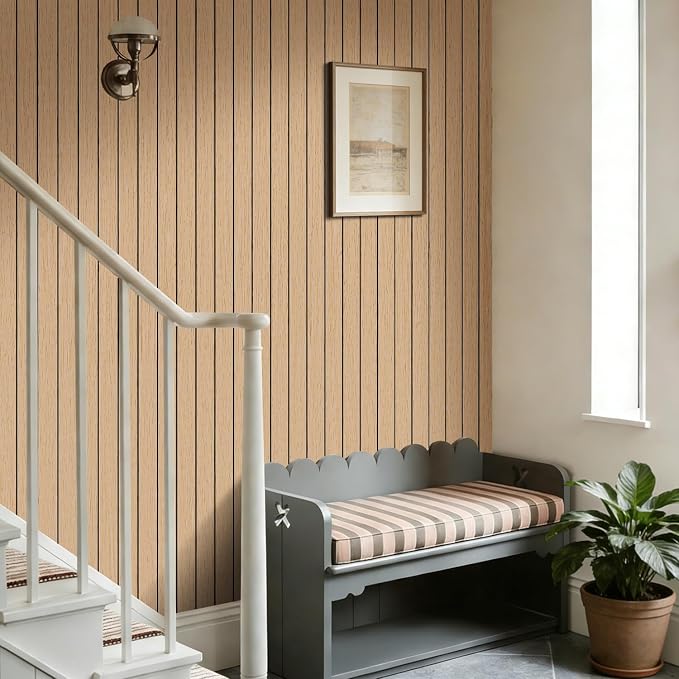 Arthome Peel and Stick Slat Wall Panels 15.7 "x240,Self-Adhesive PVC Wood Grain Wallpaper Panel,3D Thick Faux Soundproof Backsplash Accent Wall Tile for Walls & Furniture (Oak- Coverage 26 Sq.ft) - Image 5