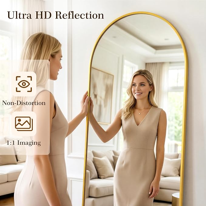 58"x18" Arched Full Length Mirror, Full Body Floor Mirror, Gold - Image 5