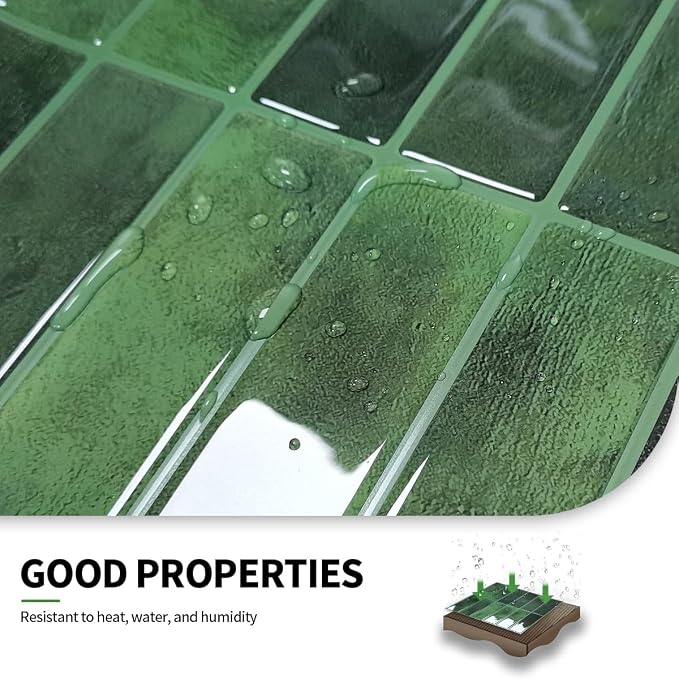 Peel and Stick Backsplash 3D Wall Tiles,Self-Adhesive,Oil Proof,Waterproof, Removable Wall Panels for Kitchen & Bathroom,Modern Design, Easy Install (10.7ft，12x9 inch,14 Pack) (Green) - Image 4