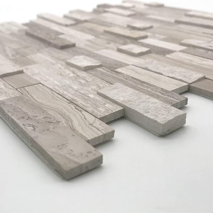SUNWINGS 5-Sheet Peel and Stick Mosaic Natural 3D Stone Self Adhesive Marble Tiles, 11.5" x 10.7" Stick on Backsplash for Kitchen Bathroom Fireplace Vanity, Mixed Tan - Image 8