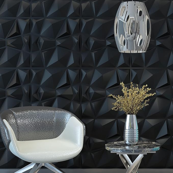 Art3d PVC Diamond Textured 3D Wall Panels, 19.7 x 19.7 in, 12-Pack, Black | Lightweight, Waterproof, No Sag and Breakage, Wipeable, Glue-On, Ideal for Living Room, Office, Kitchen - Image 9