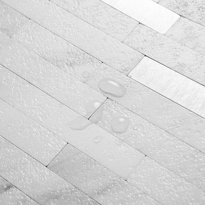 AULIGET Faux White Stone Peel and Stick Backsplash, 2 PVC Mixed Metal Wall Tiles Stick on Backsplash - Image 3
