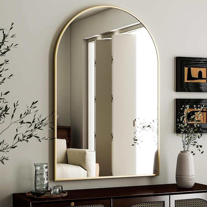 HARRITPURE Arched Wall Mirror 24"x36" Gold Metal Frame Vanity Mirrors by HARRITPUREHome