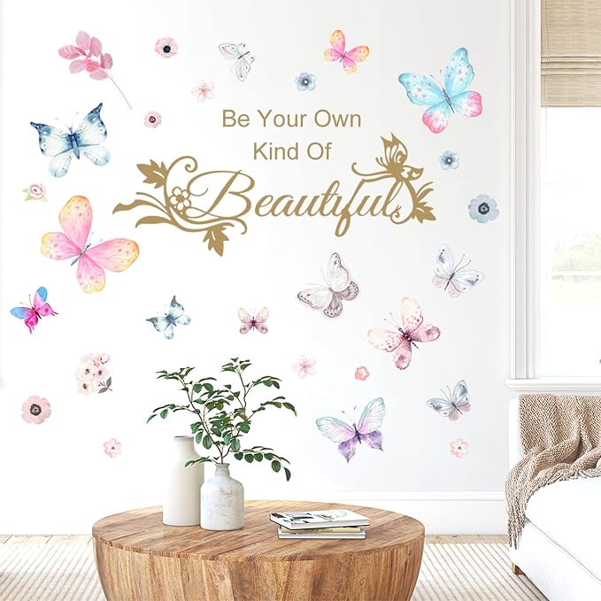 Colorful Butterflies Wall Sticker, Simplicity Butterfly English Words Wall Decal, Be Your Own Kind of Inspirational Quotes Wall Décor, DIY Flower Vinyl Art Mural for Girls Bedroom Nursery Living Room - Image 4