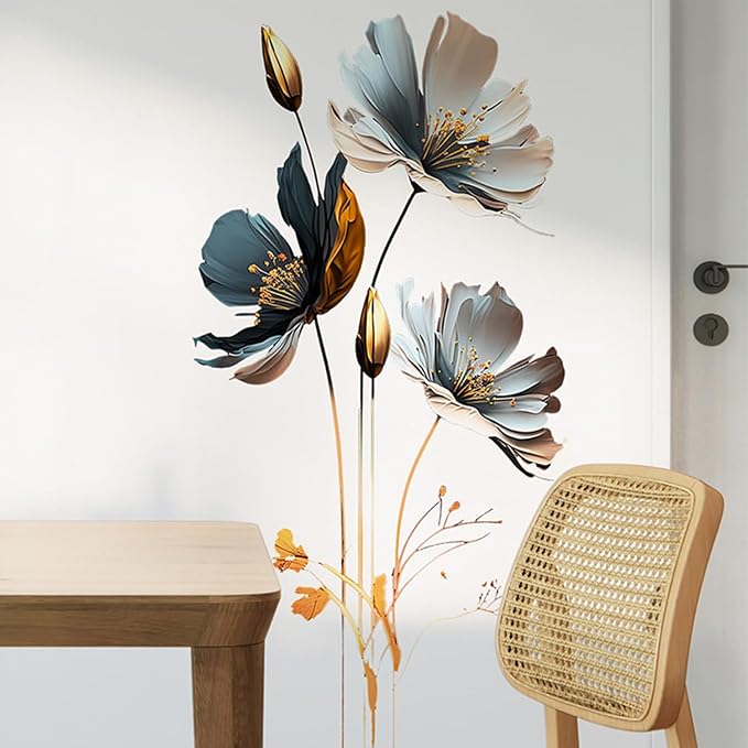 Gold Wall Decals 3D Flower Wall Sticker, Classical Plum Blossom Flower Decals Peel and Stick 3D Wall Art Murals for Girls Bedroom Nursery Living Room TV Home Decor - Image 3