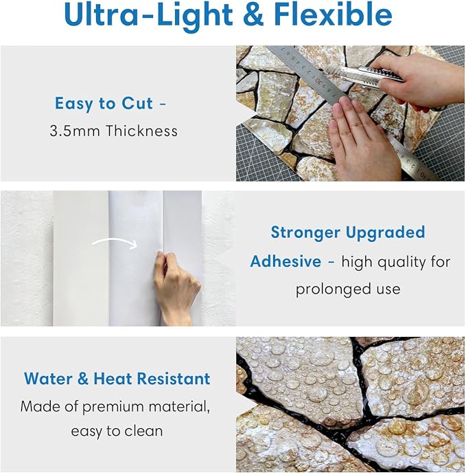 COMSTICKC 3D Peel and Stick Faux Stone Wall Panels for Quick DIY Wall Decor | Brown, 10 Pcs 11.8" x 11.8", Not Real Stone, Lightweight Thin PVC Decorative Tiles Wall Sticker Wallpaper, Cover 9.7 sq ft - Image 4