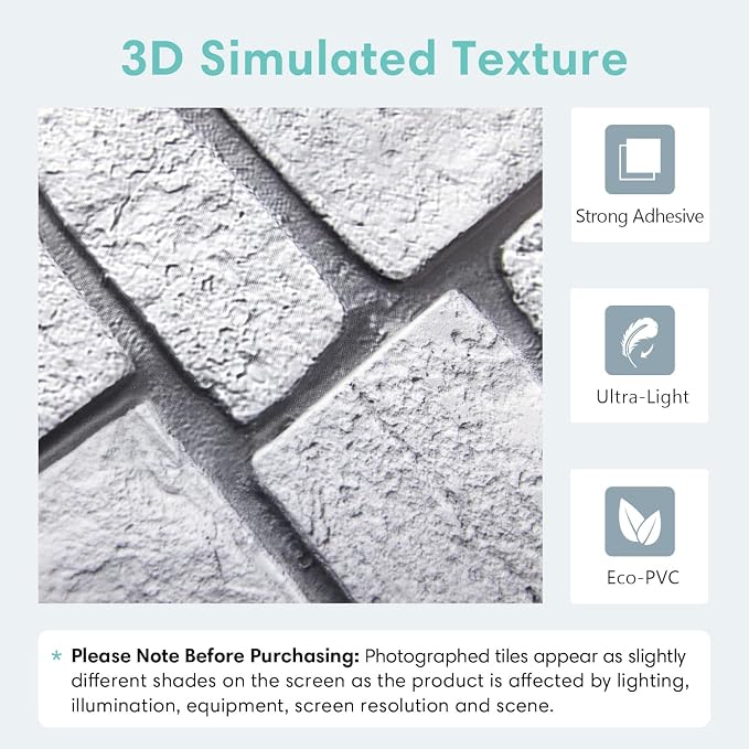 Commomy 3D Faux Stone Wall Panels Peel and Stick 10 Pcs 11.8" x 11.8" | Ultralight Thin PVC Fake Rock Wallpaper DIY Wall Covering Decorative Tiles for Kitchen Backsplash,Bedroom (Covers 9.7 sq.ft) - Image 3