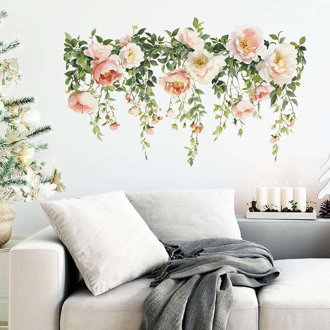 Flower Wall Decals, Removable PVC Stickers Indoor Decor | Vivid Rose Print, Peel and Stick Wall Decals Murals Art Decor , Wallpaper for Girls Bedroom Living Room Kitchen TV Background - Image 4