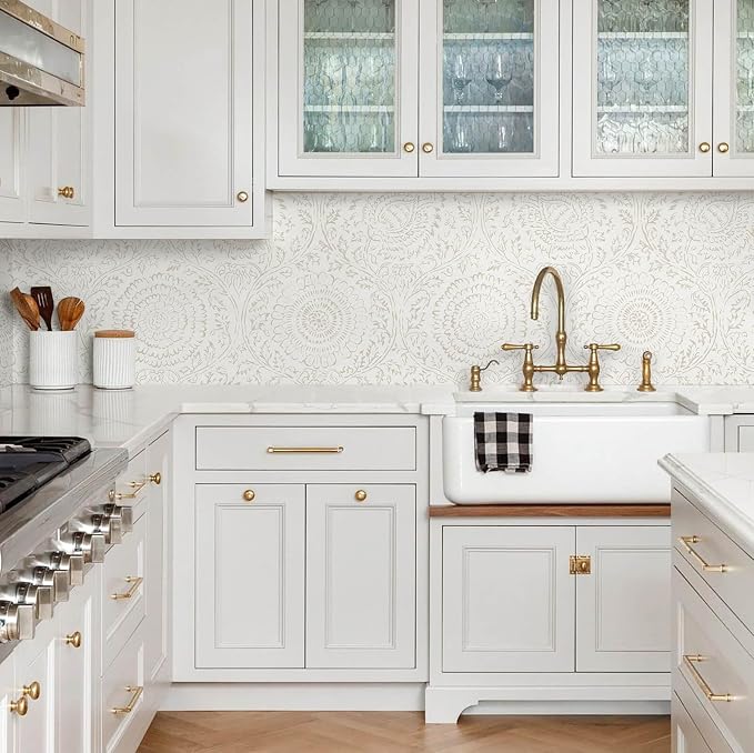 Ismoon Peel Stick Wallpaper Boho Beige Neutral Vintage Floral Contact Paper | 17.3x78.7in Renter Friendly Textured Wall Paper Self Adhesive Removable Wallpaper for Bedroom Kitchen Bathroom Wall Decor - Image 9