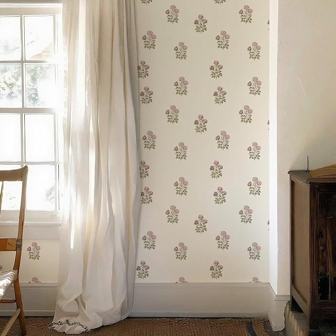 17.3" × 118.1" Vintage Floral Wallpaper Retro Rose Flower Contact Paper for Cabinets Self Adheisve Beige Floral Wallpaper for Bedroom Accent Wall Cabinets - Image 6