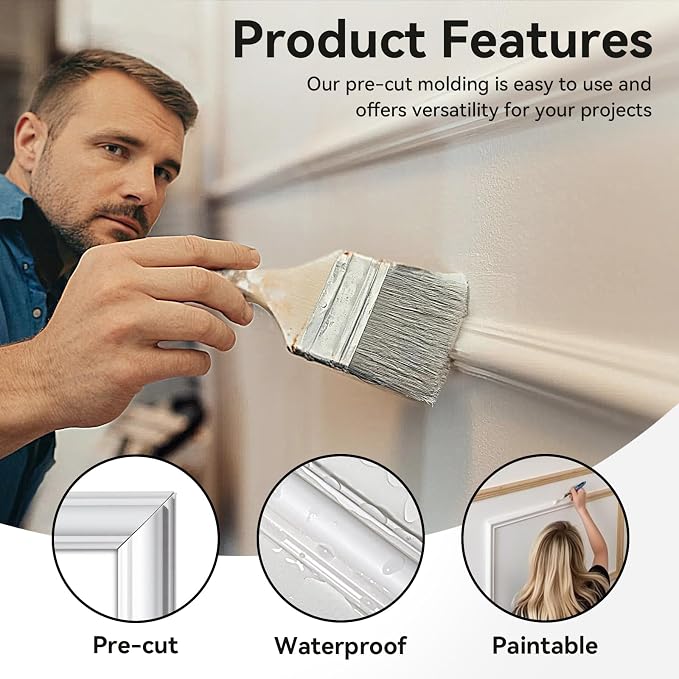Upick Peel and Stick Wainscoting Pre-Cut Wall Molding Kit, 24"x54", 6-Frame | PS Panels,Moisture Resistant,Pre-Primed,DIY Installation,Accent Walls,Living Room,Hallway,Bathroom,Trim for Walls - Image 3