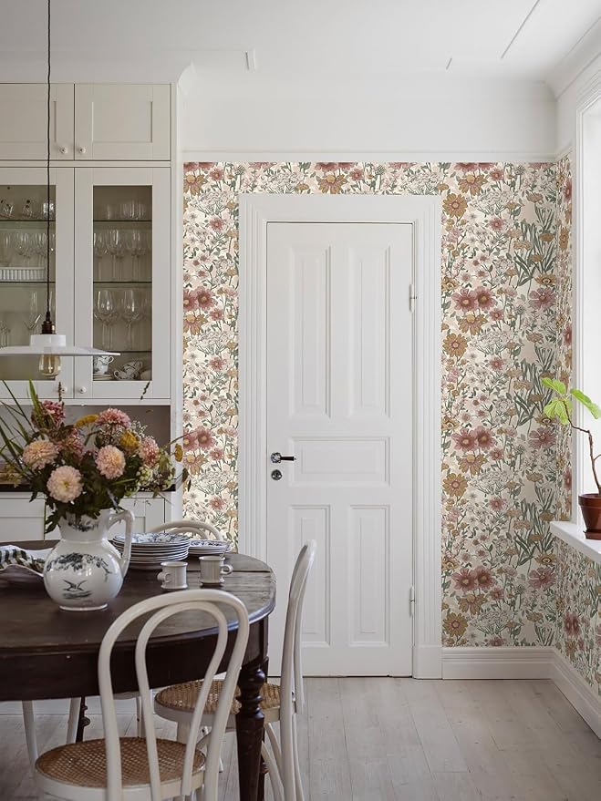 Orainege Vintage Peel and Stick Wallpaper Daisy Floral Wallpaper | 16.9in x196.8in Boho Floral Contact Paper Self Adhesive Removable Wall Paper for Bedroom Living Room Decor Vinyl Roll - Image 8