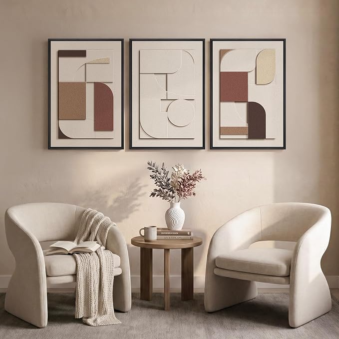 3D Textured Neutral Abstract Framed Wall Art Set of 3, 16x24 In | Wood Frames, Brown and Cream, 3 Piece Sandstone Texture Paintings, Modern Geometric Sculptural Wall Decor Living Room Bedroom - Image 5