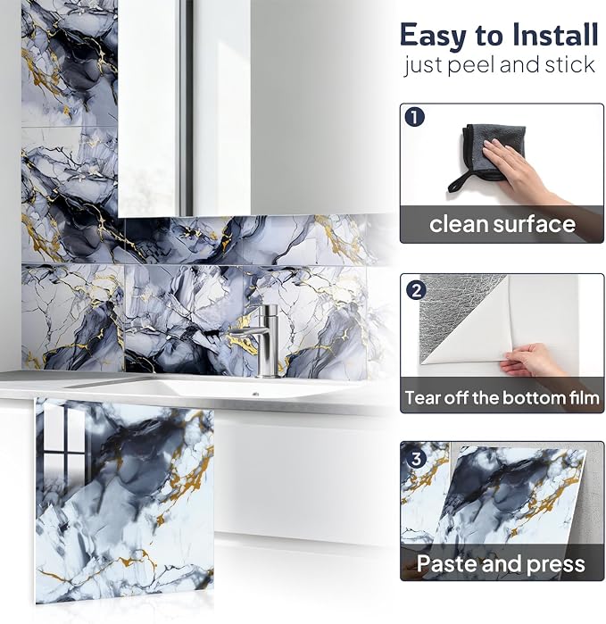 Peel and Stick Wall Panels, 11.8" x 11.8", 30-Pack | Self-Adhesive, Waterproof, Marble Wallpaper, For Kitchen Backsplash, For Bathroom & Living Room - Image 5