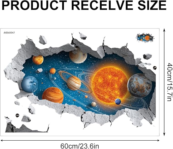 Space Planet Wall Decals Stickers, Solar System Wall Art Peel and Stick, Removable Vinyl Wall Decor for Bedroom, Living Room, Office, Home Decoration - Image 2