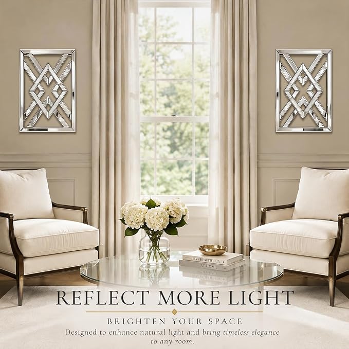 Square Decorative Wall Mirror 13 x 17 Inch, Silver Frameless Mirror Wall Decor with Beveled Edge, Modern Wall Mounted Accent Mirror for Living Room, Bedroom, Hallway, Set of 2 - Image 5