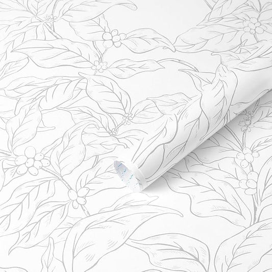 Heroad 17.3"x393" Peel and Stick Wallpaper Grey and White Wall Paper Boho Leaf Contact Paper Abstract Floral Removable Self-Adhesive Wallpaper for Bedroom Bathroom Cabinet Waterproof Decor Vinyl Roll by HeroadBrand