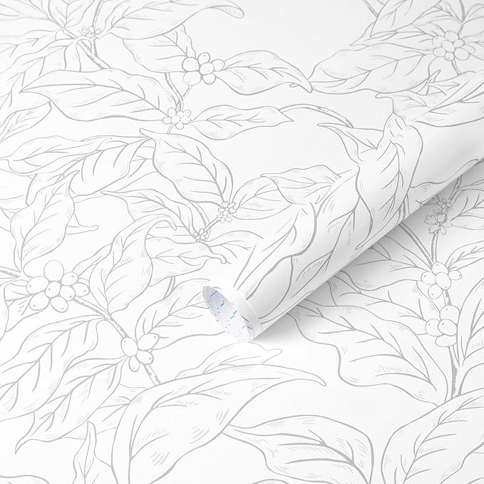 Heroad 17.3"x196" Peel and Stick Wallpaper Grey and White Wall Paper Boho Leaf Contact Paper Abstract Floral Removable Self-Adhesive Wallpaper for Bedroom Bathroom Cabinet Waterproof Decor Vinyl Roll by HeroadBrand