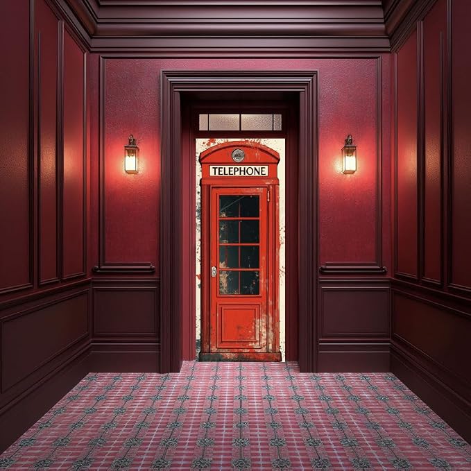 arricraft 2 Pcs Self-Adhesive Door Sticker, 31.5"x78.7" Red Vintage Phone Booths Door Murals Stickers PVC Door Removable Wallpaper Decoration for Bedrooms ​Living Room - Image 5
