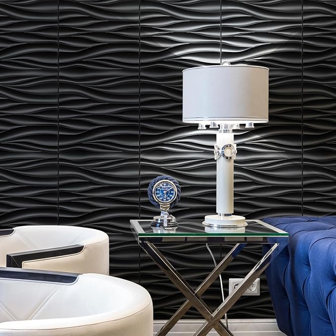 STICKGOO Black 3D Wall Panels, Wave Design, 19.7''x19.7'' | Accent Wall Panels for Interior Wall Decor, Living Room, Bedroom, Office, Pack of 12 - Image 4