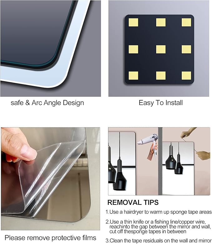 Unbreakable Acrylic Full Length Mirror for Wall Mounted, Full Body Mirror for Kids, Plastic Safe Shatterproof, Extra Thick 1/8", 12" x 12" x 4 PCS, Workout Mirrors for Home Gym, Bedroom Over The Door - Image 9
