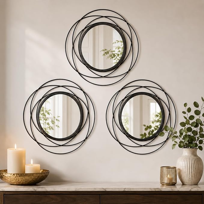 Black Sunburst Mirror 12x12 Inch, Metal Sun Wall Decor, Small Round Decorative Wall Mirror for Living Room, Bedroom, Entryway, Bathroom by HMANGE