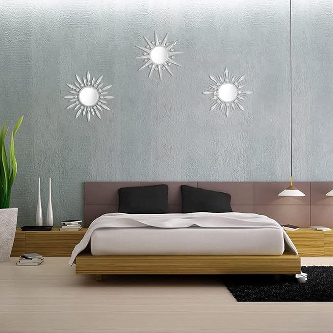 Silver Mirrors Wall Decor, Metal Sunburst Mirror Wall Art Decor Mirror - Image 6