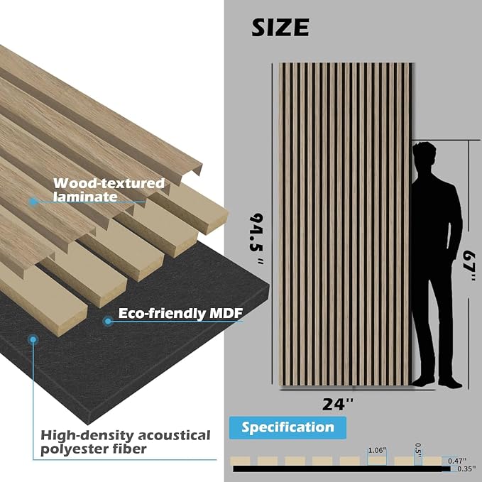 Art3d 2-Pack 94.5" x 24" Acoustic Wood Panels for Wall, 31 sq.ft Soundproof Wood Slat Panels, 3D Fluted Sound Absorbing Paneling for Interior Wall Decor, Living Room, Bedroom - Peach - Image 4