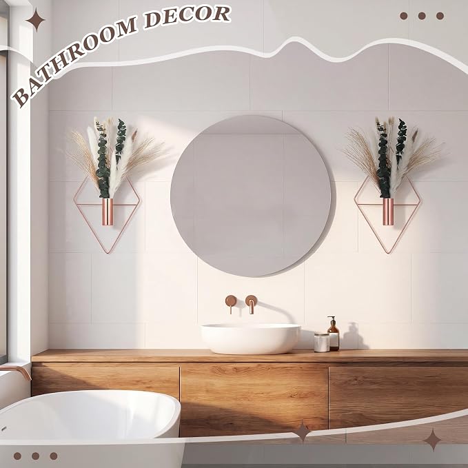 Canlierr 4 Pcs Rose Gold Wall Decor Hanging Planters with Artificial Plants Eucalyptus Pampas Grass Metal Hanging Vase Indoor Plants Holder Modern Boho Wall Art for Bathroom Bedroom Living Room Decor - Image 6