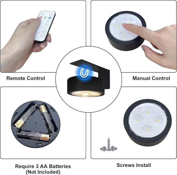 Xuolder Battery Operated Picture Lights Magnetic Paining Light with Remote | 3Pcs LED Wireless Wall Light with 3 Lighting Dimmable Timer Art Display Light for Poster Artwork Home Wall Decor Puck Lights - Image 6