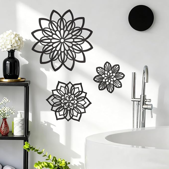 Zzbakress 3 Pcs Metal Flowers Wall Art Bathroom Wall Decor, Black Elegant | Farmhouse Flower Bathroom Decor Wall Decorations For Bathroom, Living Room, Office, Kitchen, Hallway And Outdoor - Image 6