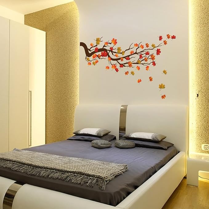 Autumn Maple Tree Wall Stickers, Chinese Style Autumn Fallen Leaves Wall Murals Peel and Stick 3D Wall Art Stickers Murals Home Decor for Girls Bedroom Nursery Rooms Living Room - Image 6
