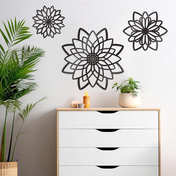 Zzbakress 3 Pcs Metal Flowers Wall Art Bathroom Wall Decor(Black Concise) | Farmhouse Flower Bathroom Decor Wall Decorations For Bathroom, Living Room, Office, Kitchen, Hallway And Outdoor - Image 7