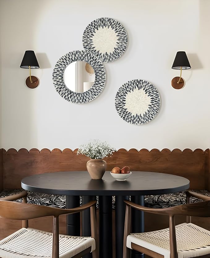 Mother of Pearl Wall Mirror Decor for Hallway Gallery,Black White - Image 5
