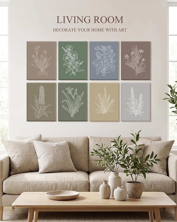 VIYYIEA Acoustic Art Wall Panel, Boho Botanical SoundProof Absorbing Panel | 48×32 in Minimalist Sage Green Floral Home Decor for Bedroom Recording Room, 8pcs Acoustical Colorful 3D Bulletin Board - Image 4