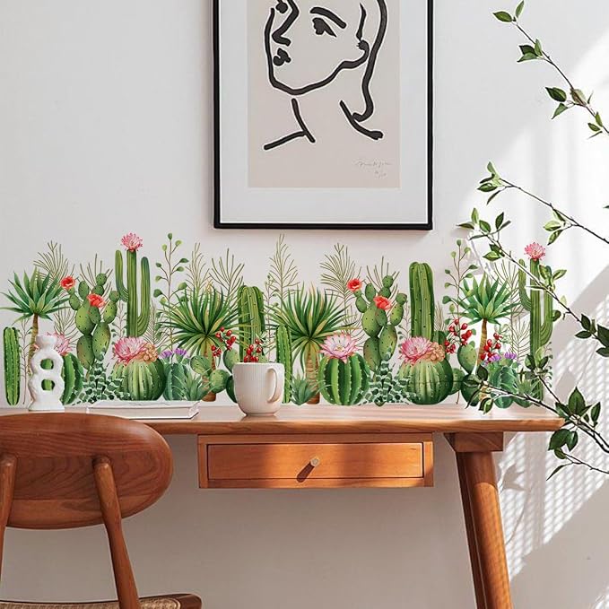2 Pieces Cactus Wall Decals Vinyl Cacti Wall Stickers Removable Cactus Art Murals Peel and Stick Cacti Decor for Girls Bedroom Living Room Nursery - Image 3