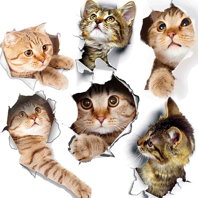 6PCS 3D Wall Stickers Cats Self Adhesive, Kids Wall Decals/Removable Vinyl Art Murals for Living Room Baby Rooms Bedroom Toilet House Wall DIY Decoration by TTSAM