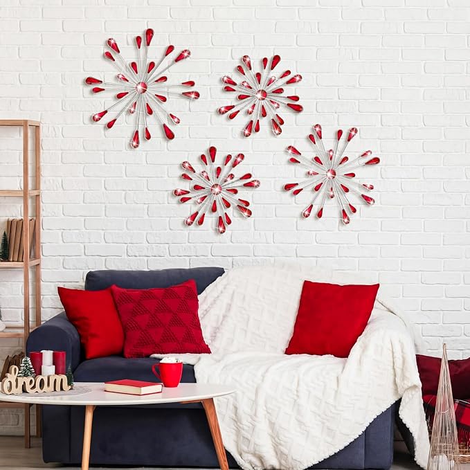 Hicarer 4 Pcs Starburst Wall Decor, Metal Wall Art, Red - Image 5