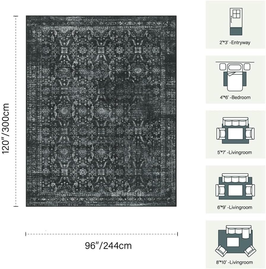 Rugxara Black 8x10 Area Rugs for Living Room Bedroom Large Washable Rug - Image 2