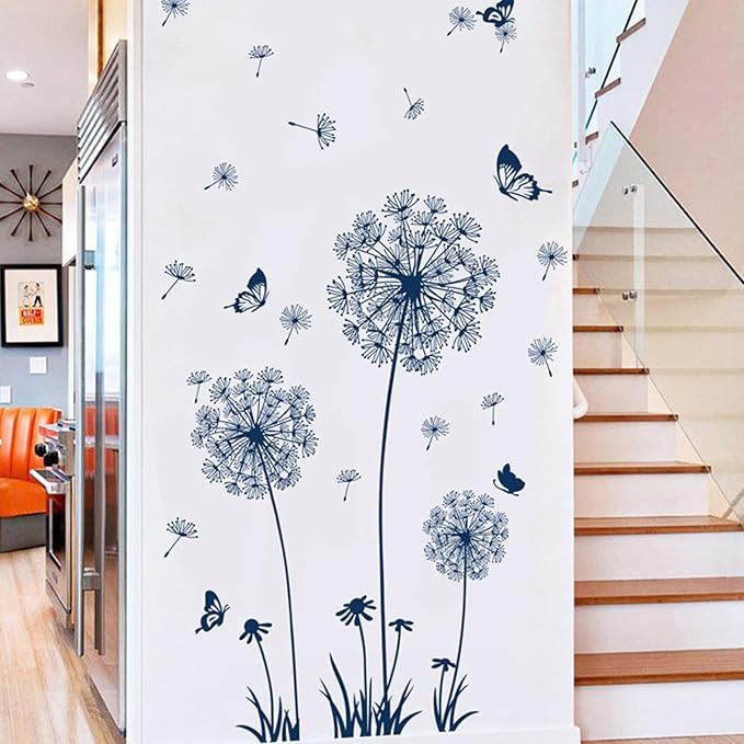 Arawat 2 Set Dandelion Wall Decals Peel and Stick Blue Dandelion Wall Stickers Large Floral Wall Stickers & Murals Flower Wall Decals for Living Room Bedroom Bathroom Restroom Roommates Vinyl Wall Art - Image 7
