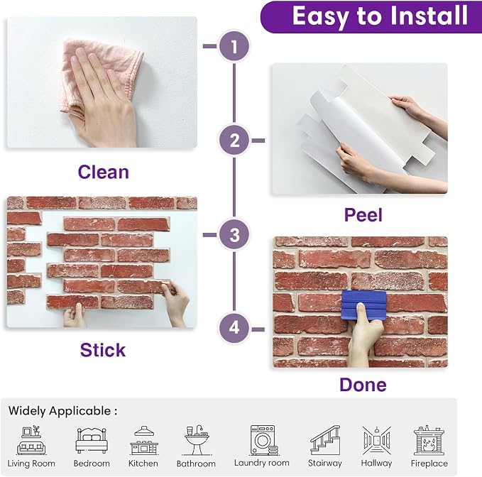 3D Faux Brick Wall Panels Peel and Stick, Designed for Quick DIY | Vintage Red, 10 Pcs 15.7" x 11.8", Brick-Look, Light PVC Fake Brick Wall Covering Tiles for Wall Renovation, Cover 12.9 sq ft - Image 8