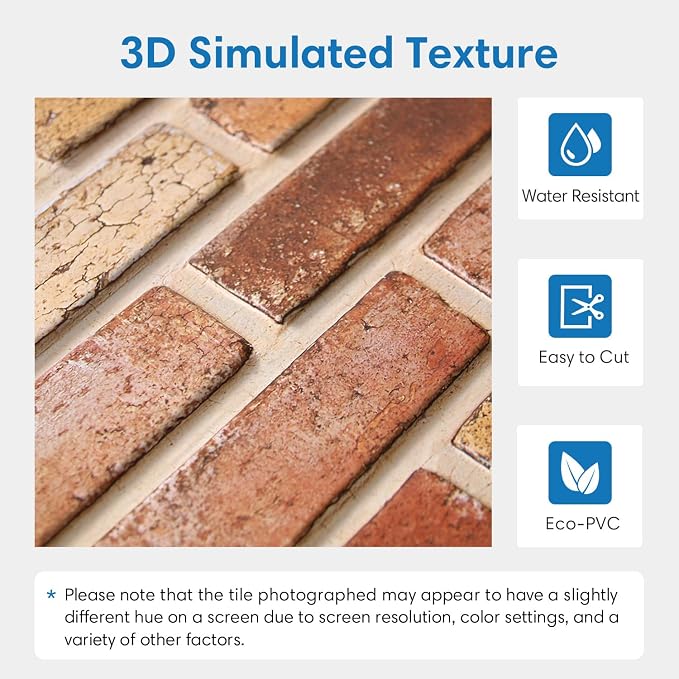 COMSTICKC 3D Faux Brick Wall Panels Peel and Stick Decorative Tiles | 10 Pcs 15.7" x 11.8", Yellow-toned Red, Not Real Brick, Ultra-Light Thin PVC 3D Fake Brick Sticker Wallpaper,Cover 12.9 sq ft - Image 3