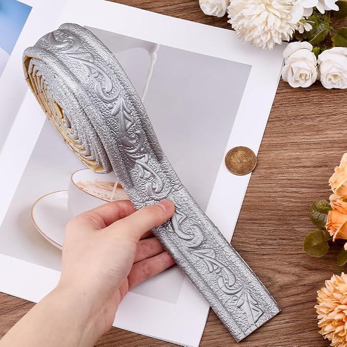 CRASPIRE 90x1.8in Peel Stick Foam Crown Molding Baseboard Trim Silver Grey Self Adhesive Flexible Mirror Wallpaper Sticky Border 3D Wall Edging Lines Base Baseboard for Hotel Home DIY Decoration - Image 3