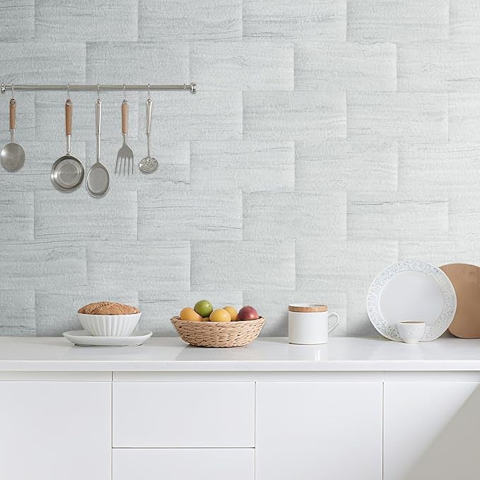 AULIGET 20-Piece Light Shale Peel and Stick Backsplash Wall Tiles, 6" x 12" PVC Faux Stone Stick on Tile for Backsplash Kitchen, Bathroom, Laundry Room, Camper, Fireplace - Image 7