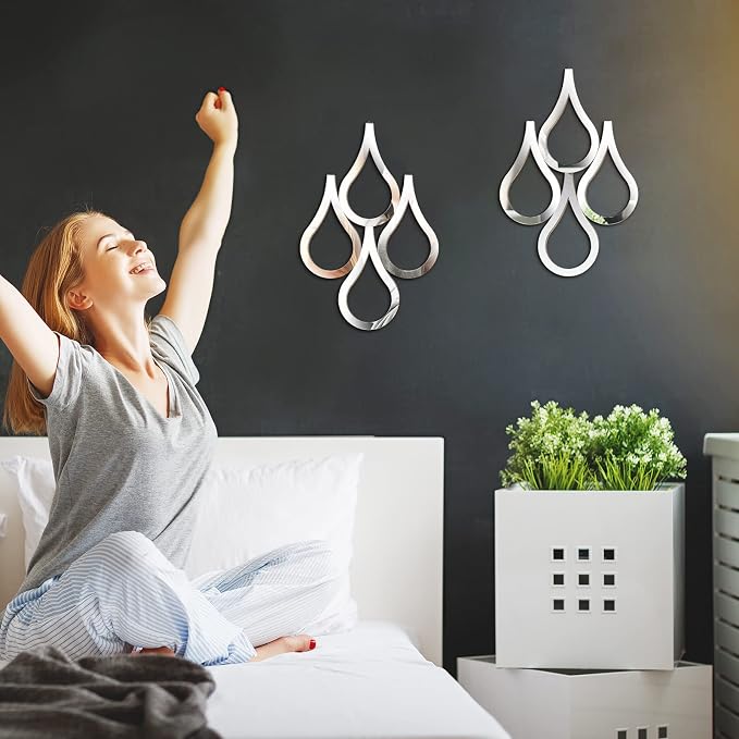 Weysat 2 Pieces Teardrop Wall Mirror Hanging Wall Mounted Decorative Accent Mirror for Home Living Room Bedroom Bathroom, 15.7 x 11 Inch(Silver) - Image 5
