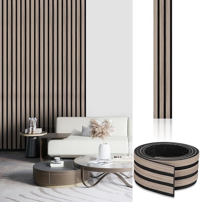 Peel and Stick Slat Wall Panels, 4" x 96" Self-Adhesive Light Walnut Faux Wood Accent Wall Panels, Removable 3D PVC Soundproof Wall Panels for Bedroom, Living Room, TV Background & Home Décor by WalDecoo