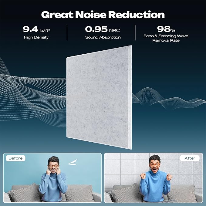 Sonicism 22 Pack Acoustic Wall Panels with Self-Adhesive, 12" X 12" X 0.4" Sound Proof Foam Panels, Decorative Soundproof Wall Panels, Sound Proof Absorbing Tiles for Home & Offices, Silver Gray - Image 2